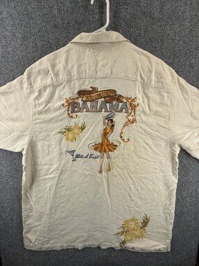 Tommy Bahama Short Sleeve Silk Rayon XL Graphic Print Men White Shirt Button Up